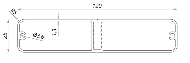 Aluminium handrail 120x25mm, RAL7016 rough mat