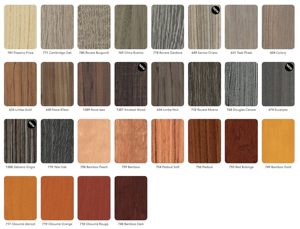 HPL board, s=8mm, wood decor, colour according to colour chart